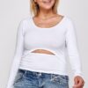 Plus Size Round Neck Top with Cut-Out – White
