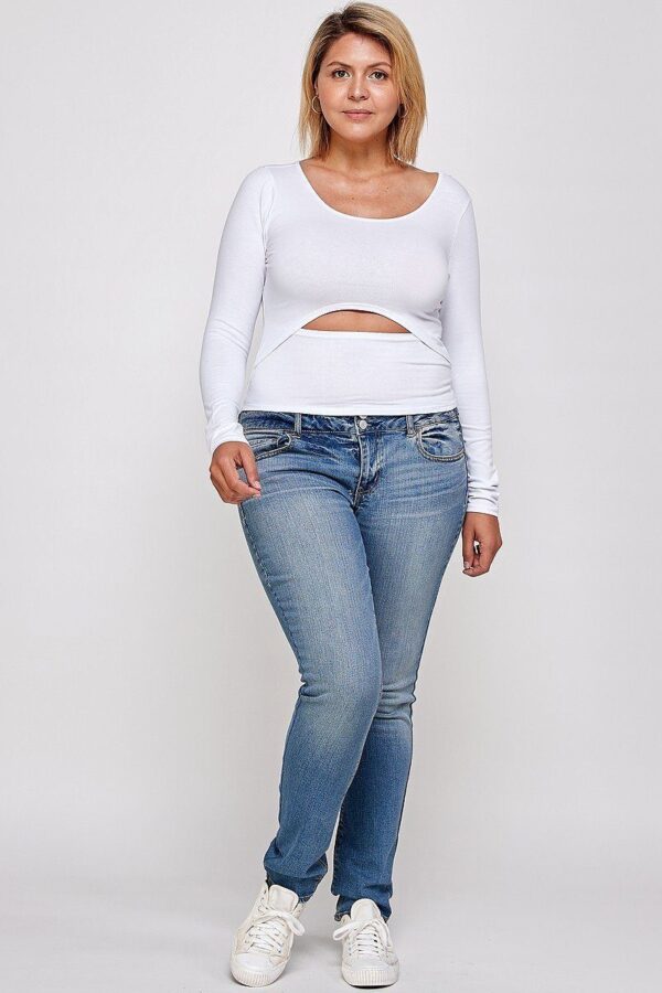 Plus Size Round Neck Top with Cut-Out – White
