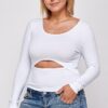 Plus Size Round Neck Top with Cut-Out – White