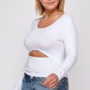 Plus Size Round Neck Top with Cut-Out – White