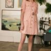 Drop Shoulder Belted Dress with Waist Tie – Pink