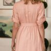 Drop Shoulder Belted Dress with Waist Tie – Pink