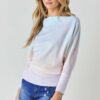 Tie-Dye Knit Boatneck Top with Elastic Hem – Sky Blue