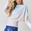 Tie-Dye Knit Boatneck Top with Elastic Hem – Sky Blue