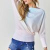 Tie-Dye Knit Boatneck Top with Elastic Hem – Sky Blue