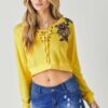 Floral Embroidered Cropped Sweatshirt – Yellow