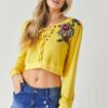 Floral Embroidered Cropped Sweatshirt – Yellow