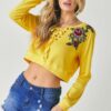Floral Embroidered Cropped Sweatshirt – Yellow