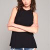 Longline Sleeveless Crew Neck Top with Cut-Out Back – Black
