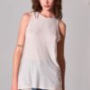 Sleeveless Crew Neck Longline Top with Cut-Out Back – Clay