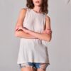 Sleeveless Crew Neck Longline Top with Cut-Out Back – Clay