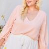 V-Neck Bubble Sleeve Top – Plus Size Blush