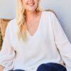 Plus Size V-Neck Bubble Sleeve Top – White