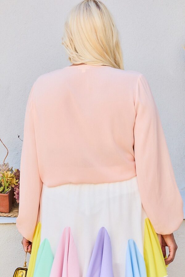 V-Neck Bubble Sleeve Top – Plus Size Blush