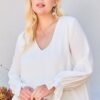 V-Neck Tiered Ruffle Sleeve Top – Plus Size White