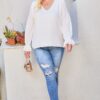V-Neck Tiered Ruffle Sleeve Top – Plus Size White