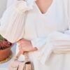 V-Neck Tiered Ruffle Sleeve Top – Plus Size White