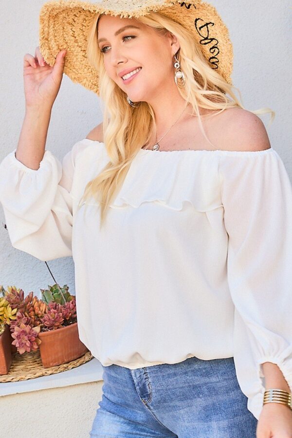 Plus Size Off-Shoulder Top with Ruffle Bubble Sleeves