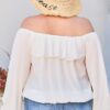 Plus Size Off-Shoulder Top with Ruffle Bubble Sleeves