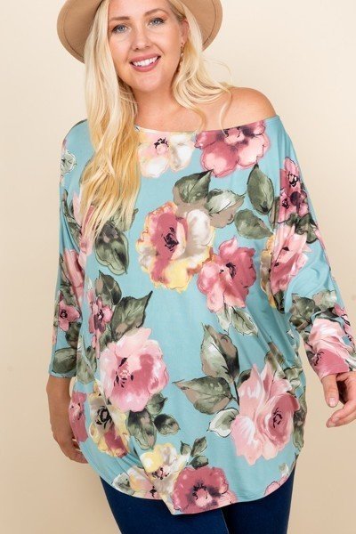 Plus Size One-Shoulder Floral Venezia Top – Sage