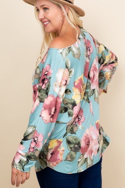 Plus Size One-Shoulder Floral Venezia Top – Sage