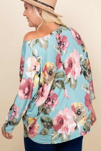 Plus Size One-Shoulder Floral Venezia Top – Sage