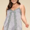 Plus-Size Satin Cami with Lace Neckline – Grey