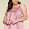 Plus Size Satin Cami with Lace Neckline – Mauve