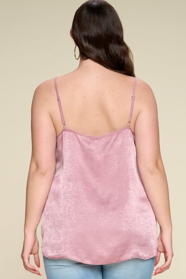 Plus Size Satin Cami with Lace Neckline – Mauve