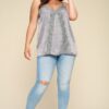 Plus-Size Satin Cami with Lace Neckline – Grey