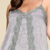 Plus-Size Satin Cami with Lace Neckline – Grey