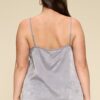 Plus-Size Satin Cami with Lace Neckline – Grey