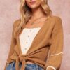 Textured Knit Cardigan Sweater – Cropped Camel