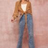 Textured Knit Cardigan Sweater – Cropped Camel