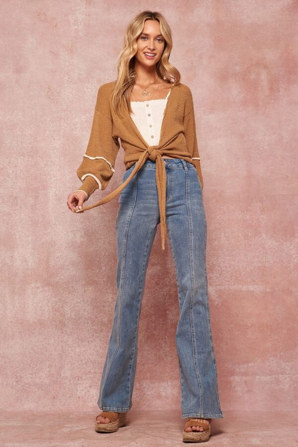Textured Knit Cardigan Sweater – Cropped Camel