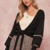 Textured Cropped Knit Cardigan with Bishop Sleeves – Black