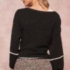 Textured Cropped Knit Cardigan with Bishop Sleeves – Black