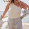 Striped Woven Shorts with Frayed Hem – Taupe/Black