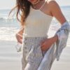 Striped Woven Shorts with Frayed Hem – Taupe/Black