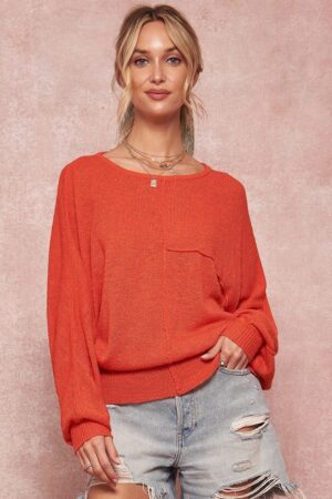 Solid Knit Sweater with Dolman Sleeves – Coral