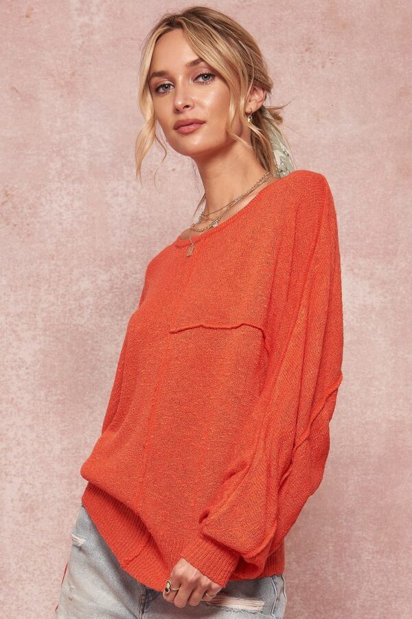 Solid Knit Sweater with Dolman Sleeves – Coral