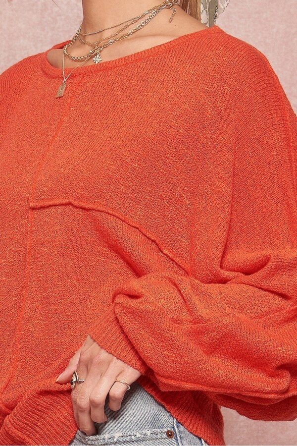 Solid Knit Sweater with Dolman Sleeves – Coral