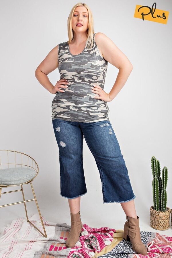 Rib Printed Knit Tank Top – Camouflage (Plus Size)