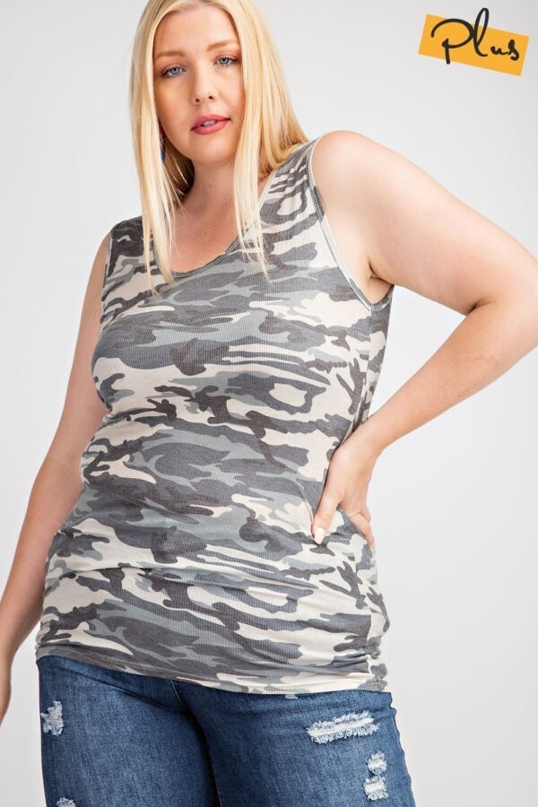 Rib Printed Knit Tank Top – Camouflage (Plus Size)