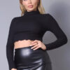 Long Sleeve Purl Edge Layer Top in Black