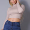 Long Sleeve Layer Top with Purl Edge – Taupe