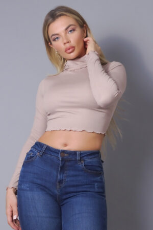 Long Sleeve Layer Top with Purl Edge – Taupe