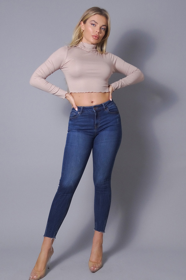 Long Sleeve Layer Top with Purl Edge – Taupe