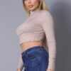 Long Sleeve Layer Top with Purl Edge – Taupe