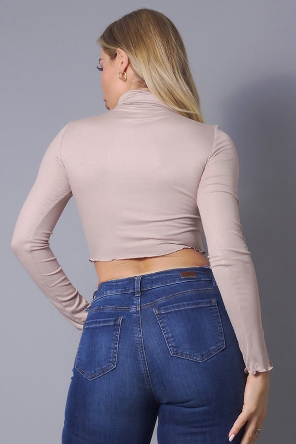 Long Sleeve Layer Top with Purl Edge – Taupe